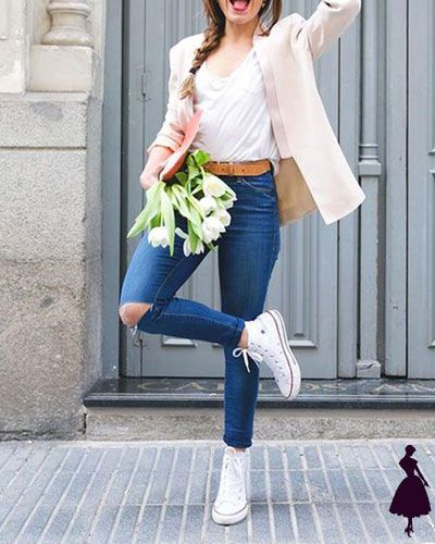 Camiseta blanca: 15 looks para que te inspires este verano White All Star Outfit, Converse Haute, All Star Outfit, Looks Com All Star, High Top Converse Outfits, White Converse Outfits, Converse Style Women, Outfits With Converse, Fashion Weeks