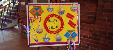 Diwali celebration Diwali Notice Board Decoration, Diwali Display Board Ideas, Diwali Eyfs, School Decorations Diy, Diwali Board, Notice Board Decoration, Learning Corner, Pastel Background Wallpapers, School Book Covers