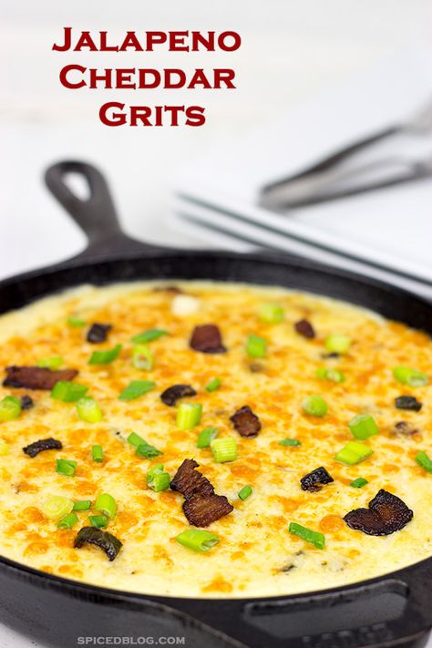 These aren't your momma's grits! These Jalapeno Cheddar Grits are easy to make and loaded with flavor! They're the perfect addition to any meal! Jalapeno Cheese Grits Recipe, Jalapeno Grits, Jalapeno Cheese Grits, Cheddar Grits Recipe, Cheese Grits Recipe, Cheddar Grits, Grits Casserole, How To Cook Grits, Cheesy Grits