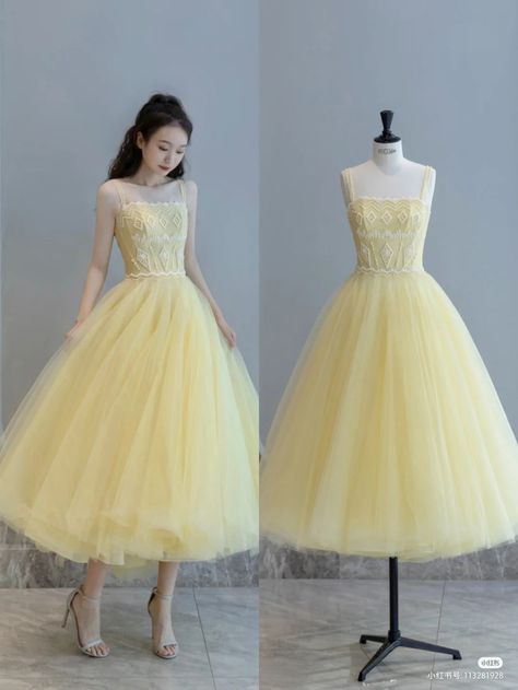 Pastel Yellow Wedding Dress, Prom Dress Korean, Yellow Homecoming Dresses, Gaun Dress, Yellow Wedding Dress, Midi Prom Dress, Nigerian Lace Styles Dress, Floral Embroidery Dress, Gowns Dresses Elegant