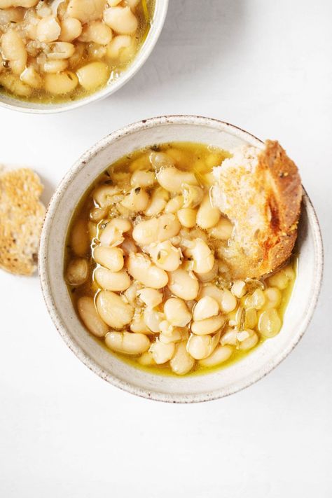 The Best Brothy White Beans Dry White Beans, Brothy Beans, Vegetable Puree Soup, Beans From Scratch, White Bean Recipes, Dry Beans, Vegan Beans, Vegan Main Dishes, Savory Vegan