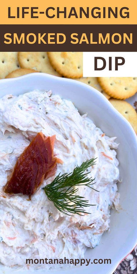 Text says, "Life-Changing Smoked Salmon Dip Recipe montanahappy.com" - Photo of Smoked Salmon Dip with Crackers Salmon Dip Recipes, Best Smoked Salmon, Grape Salad Recipe, Cold Dip Recipes, Salmon Dip, Smoked Salmon Dip, Best Sandwich Recipes, Rustic Recipes, Finger Foods Easy