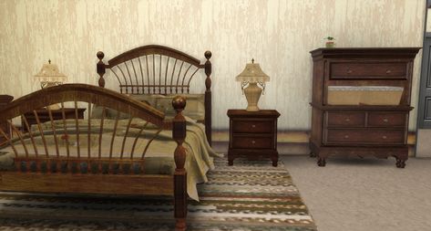 The Sims Powder Room: Cottage Bedroom Sims Cottage, Ts4 Conversion, Sims 4 Cottage, Victorian Bed, Cc Furniture, Sims 4 Bedroom, Victorian Bedroom, Antique Bedroom, Casas The Sims 4