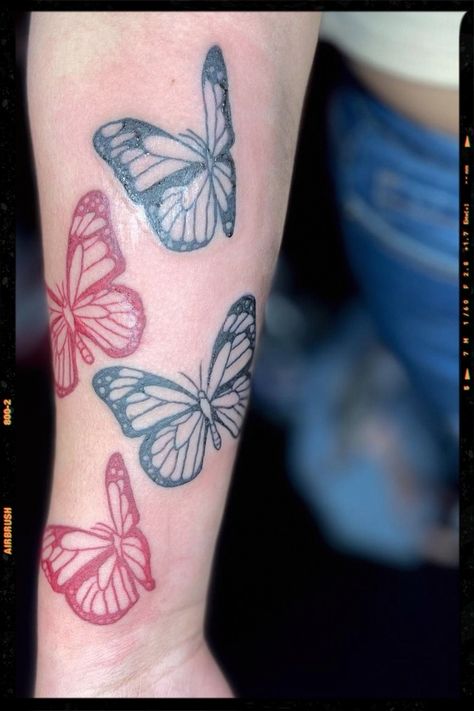 Red and Black Butterfly Tattoos  Inspiration Black And Red Butterfly Tattoo, Red And Black Butterfly Tattoo, Black Butterfly Tattoos, Red And Black Butterfly, Black Butterfly Tattoo, Arm Tattoos Drawing, Tattoos Drawing, Stick Tattoo, Pink Tattoo