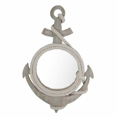 Anchor Shaped Mirror with rope Ocean Themed Bathroom Decor, Anchor Wall Art, Ocean Themed Bathroom, Wall Mount Mirror, Coastal Bathroom Decor, Wood Anchor, Shape Mirror, Nautical Bathroom, Whitewashed Wood