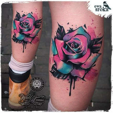 Colorful Rose Tattoos, Watercolor Rose Tattoos, Rose Tattoos For Women, Rose Tattoo Design, Tattoo Cover, Badass Tattoos, Girly Tattoos, Tattoos For Daughters, Cover Up Tattoos