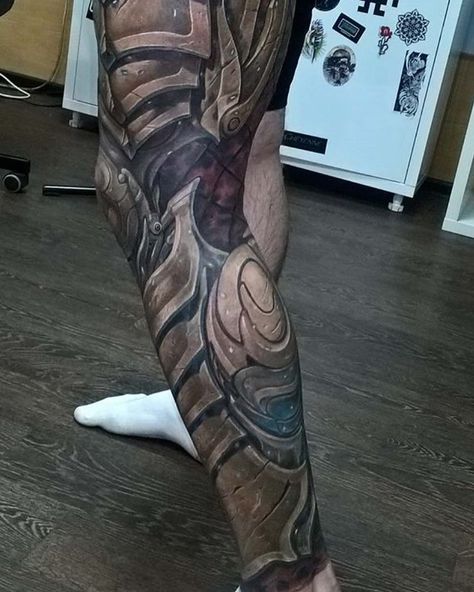 Leg Armor Tattoo, Hd Tattoos, Body Armor Tattoo, Mechanic Tattoo, Armor Tattoo, Biomechanical Tattoo, Trendy Tattoo, 3d Tattoo, Music Tattoos