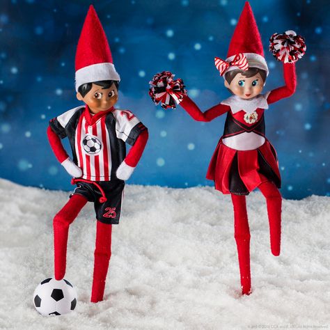 Whether sporty, silly or relaxed, these styles have something for every elf's personality! Available exclusively at Target, in-store or online!| Elf on the Shelf Ideas | Elf Clothes | Elf Clothing Clothes Shelf, Football Christmas, Awesome Elf On The Shelf Ideas, Elf Props, Soccer Outfit, Diy Costumes Kids, Elf Shirt, Christmas Traditions Family, Christmas Clothing