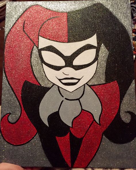 Paintings Characters, Funny Painting Idea, Harley Quinn Painting, Spiderman Painting, Halloween Canvas Art, Face Artwork, Funny Paintings, Hippie Painting, Doodle Art Drawing