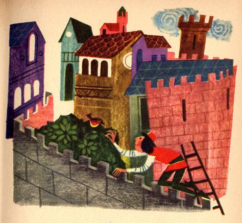 Artist: Bernice Myers, 1958, "The Brave Little Tailor". Folklore Mythology, Illustration Children, Mary Blair, Mid Century Illustration, Illustration Vintage, Tailored Design, Vintage Children's Books, Retro Illustration, Art And Illustration