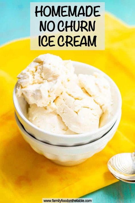 Homemade no churn ice cream is just 3 ingredients and 10 minutes to make and comes out incredibly flavorful and delicious! It’s perfect any time of year for a sweet treat. Vanilla Ice Cream Toppings, No Churn Vanilla Ice Cream, Churn Ice Cream, Vanilla Ice Cream Recipe, Homemade Vanilla Ice Cream, Food On The Table, Yummy Ice Cream, Easy Ice Cream, No Churn Ice Cream