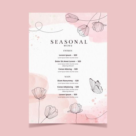 Flower Menu Design, Small Menu Design, Floral Branding, Cafe Menu Design, Adobe Photoshop Design, Restaurant Menu Template, Digital Menu, Beauty Salon Design, Restaurant Menu Design