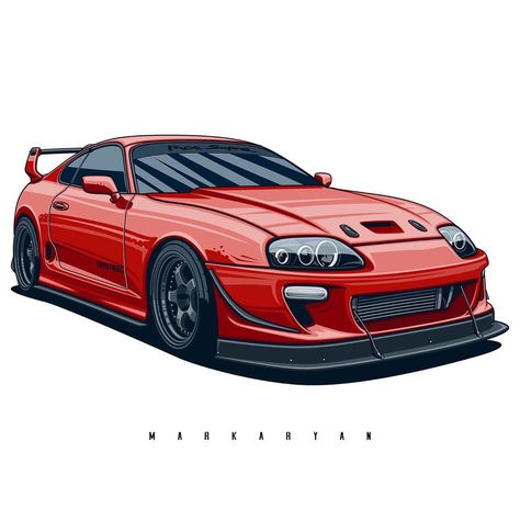 Toyota Supra Supra Animated, Oleg Markaryan, Auto Racing Art, Dibujos Toy Story, Car Iphone Wallpaper, Supra Mk4, Japanese Sports Cars, Bike Illustration, Toyota Supra Mk4