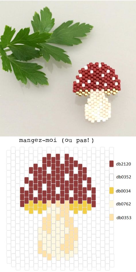 Seed Bead Pixel Art, Mushroom Seed Bead Bracelet, Seed Bead Earrings Patterns Brick Stitch, Seed Bead Mushroom Pattern, Mushroom Seed Bead Earrings, Beaded Mushroom Tutorial, Beaded Mushroom Pattern, Mushroom Bead Patterns, Seed Bead Projects Ideas