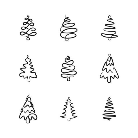 Line Drawing Christmas Tree, Tree One Line Drawing, Christmas Line Drawings, Line Drawing Christmas, Christmas Tree Doodles, Tree Line Drawing, Minimalist Tree, Contemporary Christmas Trees, Christmas Tree Drawing