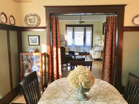 1920s dining room with plate rail Plate Rail Dining Room, Chair Rail Shelf, 1920s Dining Room, Dining Room Chair Rail, Plate Rail, Bread Ideas, 1920s House, Pale Turquoise, Dining Room Chair