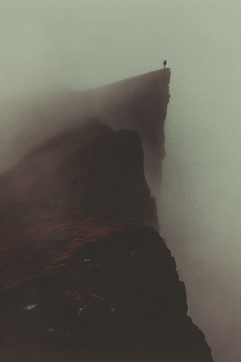 A lone figure stands at the edge of a cliff, enveloped in thick mist, creating a surreal and mysterious atmosphere. This AI-generated image captures the essence of solitude and exploration in a space-themed setting that challenges the imagination. Perfect for lovers of digital art, surreal photography, and themes of space exploration. #DigitalArt #SurrealPhotography #SpaceExploration #AI #MysteriousMist #AbstractLandscape Standing At The Edge Of A Cliff, Cliff Photography, Edge Of Cliff, Edge Of A Cliff, Surreal Photography, Cliff Edge, Art Surreal, Space Photography, Ethereal Aesthetic