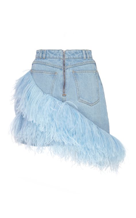 David Koma Feather-Trimmed Denim Mini Skirt Pastel Outfit, Rock Outfit, David Koma, Outfit Jeans, Skirt Maxi, Fashion Design Clothes, Stage Outfits, Ladies Dress Design, Mode Inspiration