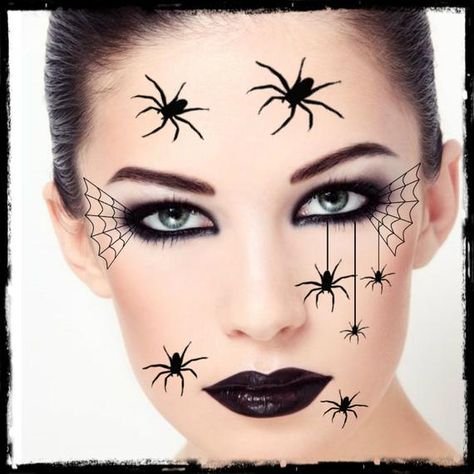 Scifi Makeup, Halloween Makeup Videos, Spider Face Painting, Spider Halloween Costume, Tattoo Spider, Witch Costume Diy, Maquillage Halloween Simple, Spider Makeup, Spider Face