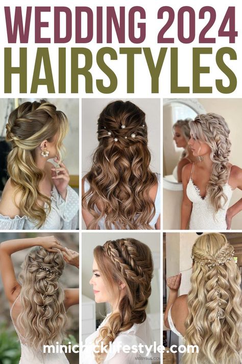 wedding hairstyles, wedding 2024 Boho Hairstyles For Wedding, Wedding Guest Hairstyles Medium Curls, Wedding Party Hairstyles For Long Hair, Wedding Hair Down Styles, Hair Styles For Bride, Wedding Party Hairstyles, Brides Hairstyles, Wedding Centerpeices, Party Hairstyles For Long Hair