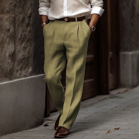 Sage Green Men Outfit, Olive Green Trousers Outfit, Joey Aesthetic, Green Trousers Outfit, Trousers Outfit Men, Linen Pants Style, Outfit Shuffles, Khakis Outfit, Green Chino Pants