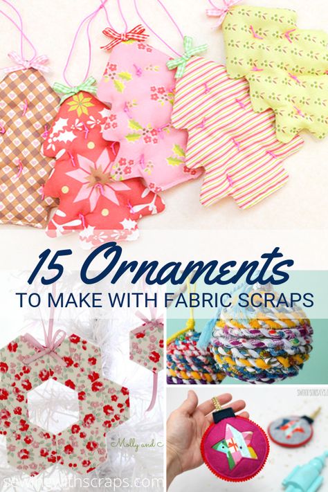 15 Ornaments to Make with Fabric Scraps | Scrappy Girls Club | Bloglovin’ Scraps Sewing, Sewing With Scraps, Fabric Christmas Decorations, Sewn Christmas Ornaments, Christmas Decorations Sewing, Sewing Christmas Gifts, Christmas Fabric Crafts, Ornaments To Make, Easy Christmas Ornaments