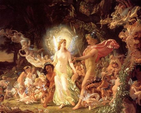 Painting "The Quarrel of Oberon and Titania" by English artist Joseph Noel Paton I watched a version of A Midsummer Night's Dream with my daughter... We love #Shakespeare #trynewthings #ideasfor2015 4/16/15 Oberon And Titania, Bernini Sculpture, Famous Fairies, Elizabeth Gaskell, Fairy Paintings, Fairy Illustration, Angel Painting, English Artists, Pre Raphaelite