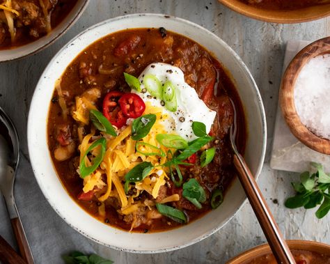 Pumpkin Chorizo, Chili On The Stove, Chorizo Chili, The Original Dish, Fresh Corn Salad, Fried Goat Cheese, Chicken Asparagus, Roasted Mushrooms, Fresh Oregano