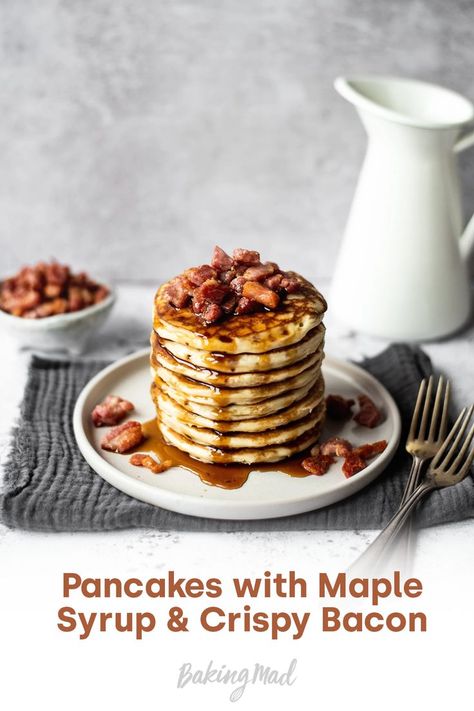 These delicious light fluffy pancakes served with crispy bacon and drizzled with maple syrup are a great breakfast treat or simply served for dinner as a savoury alternative to the traditional pancake enjoyed on Shrove Tuesday Shrove Tuesday Recipes, Light Fluffy Pancakes, Bacon Maple Syrup, Light And Fluffy Pancakes, Pancakes And Bacon, Shrove Tuesday, Bacon Recipe, Fluffy Pancakes, Bacon Recipes