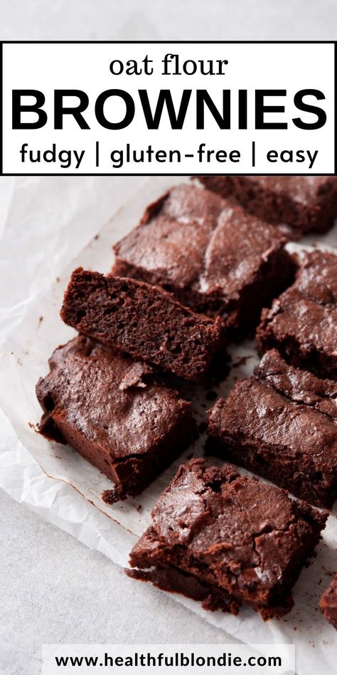 This is the best fudgy oat flour brownies recipe with crinkle tops. They're naturally gluten-free, super chocolatey, and made with simple ingredients! Best healthier dessert. Oat Flour Dessert Recipes, Oat Flour Brownies, Gluten Free Brownies Recipe, Glutenfri Baking, Oat Flour Recipes, Clean Desserts, Sugar Free Brownies, Brownie Recipes Healthy, Oat Recipes Healthy