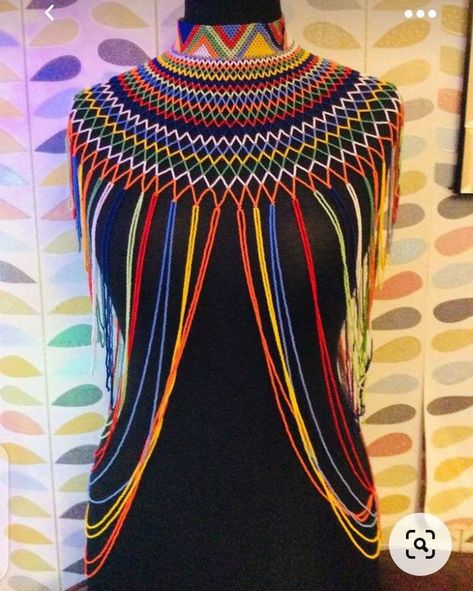 Pedi Traditional Attire, Zulu Traditional Attire, South African Traditional Dresses, African Traditional Wear, Shoulder Jewelry, Body Necklace, Beadwork Tutorial, African Necklace, African Traditional Dresses