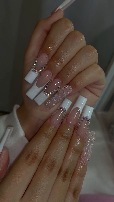 Dramatic Nails Acrylic, Dramatic Nails Designs, Nails Inspo Baddie, Pixie Crystal Nails, Dramatic Nails, Pink Tip Nails, Hippie Nails, Ombre Acrylic Nails, Nails Design With Rhinestones