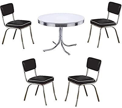 Home Square Dining Table Set with 42" Vintage Retro Round Dining Table and Set of 4 Retro Side Chairs with Cushion Black and Chrome for Kitchen and Dining Room Square Dining Table Set, Round Dining Table Set, Chrome Dining Table, Recliner Table, Round Dining Table Sets, Loveseat Living Room, Metal Table Top, Dining Furniture Sets, Table Table