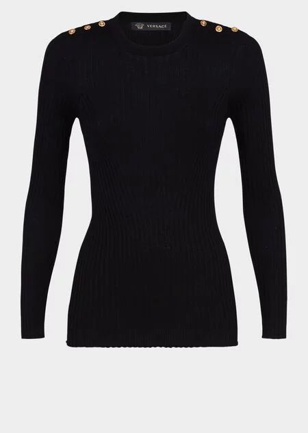 Black Knitwear, Luxury Clothes Men, Versace Couture, Royal Outfits, Button Sweater, Long Sleeve Knit Sweaters, Sweater Sale, Sweater Design, Luxury Clothing