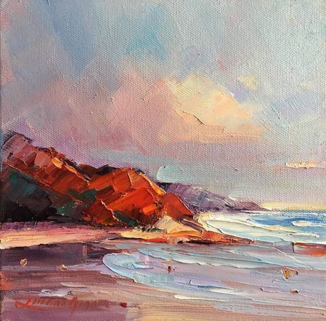 Complicated Art, Painting On Canvas For Beginners, Canvas For Beginners, Beach Scene, Aesthetic Painting, Beginner Painting, Seascape Paintings, Red Rock, Oil Painting Abstract