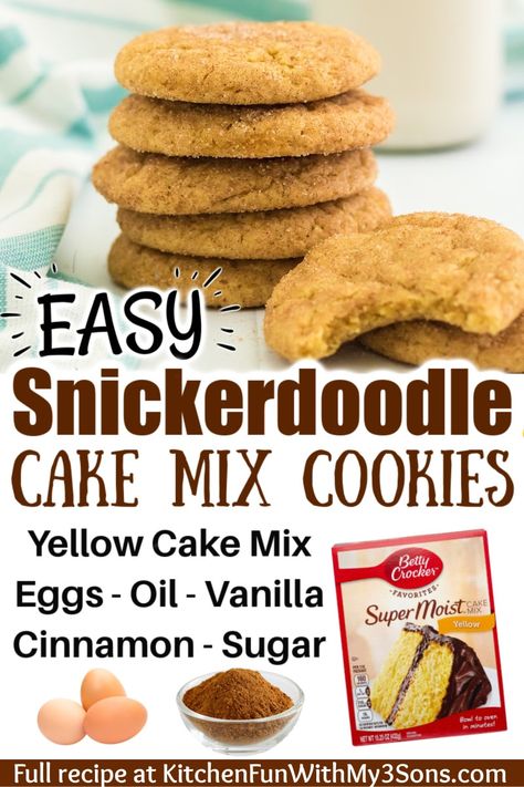 Snickerdoodle Cake Mix Cookies are a delicious, quick and easy dessert. The first time I made them it took me less than 30 minutes from start to finish! They're perfect for those days when you want something sweet but don't have a lot of time or energy to make anything. Snickerdoodle Cookies Cake Mix Recipe, Snickerdoodle Cake Mix Cookies, Cake Mix Snickerdoodle Cookies, Sinkerdoodle Cookies, Snickerdoodle Cookies Recipe Easy, Snickerdoodle Desserts, Easy Snickerdoodles, Snickerdoodle Cake, Doodle Cake