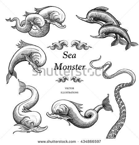 Illustration Monster, Sea Monsters Drawing, Cute Monsters Drawings, Monster Tattoo, Sea Illustration, Monster Legends, Monster Drawing, Monster Illustration, Sea Monster