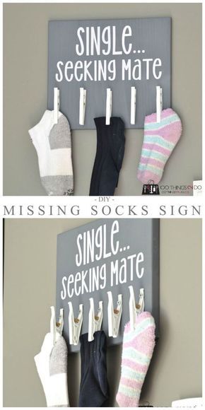 ORGANIZE YOUR LAUNDRY ROOM WITH ONE TRIP TO THE DOLLAR STORE – Mad in Crafts Missing Socks Sign, Lost Socks, Diy Socks, Diy Simple, Laundry Room Design, Cool Ideas, Easy Home Decor, Home Design Decor, Room Organization