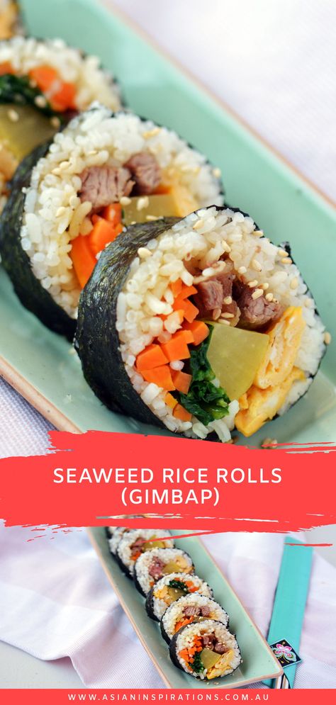 Gimbap Recipe, Gochujang Recipe, Easy Korean Recipes, Rice Rolls, Korean Dishes, Asian Dishes, Korean Food, Delicious Healthy Recipes, Kitchen Recipes