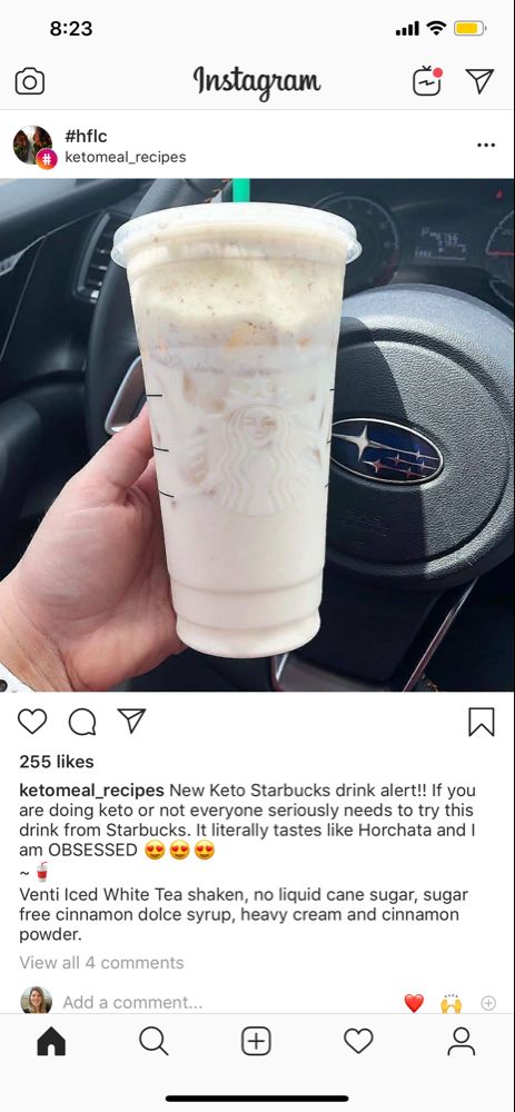 Keto Horchata, Horchata Drink, Low Carb Starbucks Drinks, Low Carb Starbucks, Sink Cookies, Kitchen Sink Cookies, Cinnamon Dolce Syrup, Starbucks Tea, Iced Starbucks Drinks