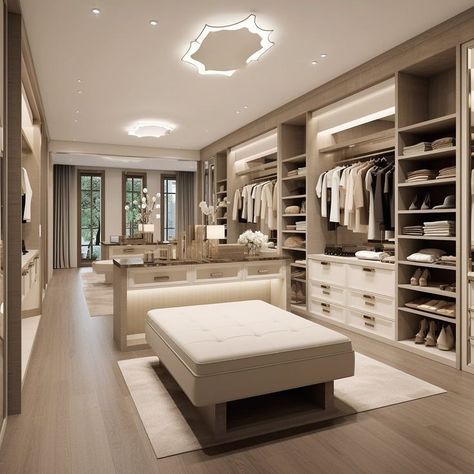 Big Modern Closet, Modern Chefs Kitchen Design, Contemporary Master Closet, House Design Room Ideas, Big Organized Closet, Modern House Closet, Luxury Master Closet Walk In, Closet Room Design Ideas, Her Closet Ideas