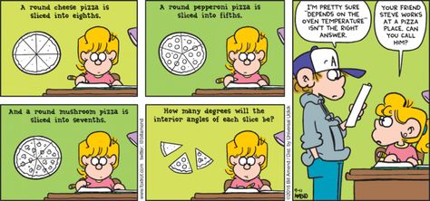 ft160911pizzamath Math Comics, Math Cartoons, Functions Math, High School Math Classroom, Sunday Comics, Fox Trot, Create A Comic, Math Jokes, Math Poster