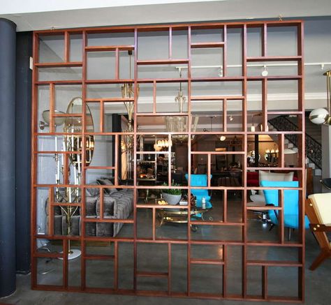 Midcentury Geometric Room Divider - Mid-Century Modern Folding Screens & Room Dividers - Dering Hall Mid Century Modern Room Dividers, Mid Century Room Divider, Wall Dividers, Mid Century Modern Room, Room Divider Shelves, Partition Designs, Folding Screens, Fabric Room Dividers, Bamboo Room Divider