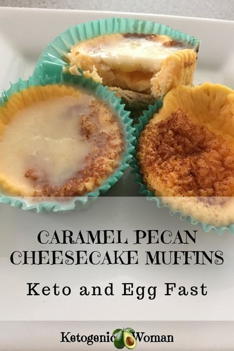 Coconut Oil Icing, Caramel Pecan Cheesecake, Egg And Grapefruit Diet, Keto Egg Fast, Caramel Coconut, Cheesecake Muffins, Pecan Cheesecake, Low Carb Low Fat Recipes, Egg Fast