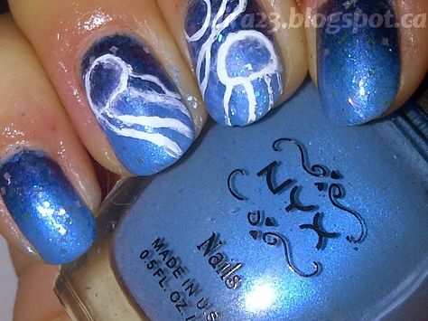 Nails With Jellyfish, Jellyfish Acrylic Nails, Jellyfish Inspired Makeup, Summer Nails Jellyfish, Aquriam Nails, Jellyfish Costume, Dining Room Storage, Wine Red, Jellyfish