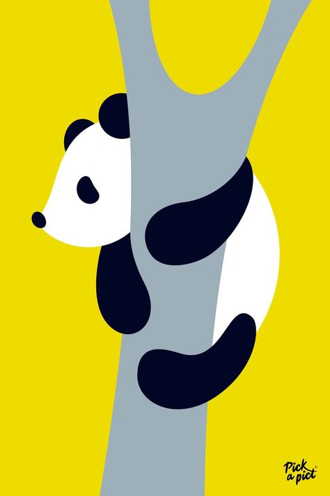 Abstract panda illustration created from shapes filled with complementary colours. Colours: yellow, grey, black & white. Logo Gato, Dog Design Art, Complimentary Colours, Graphic Shapes, Panda Art, Painted Tote, Food Graphic Design, Simple Illustration, Paint And Sip