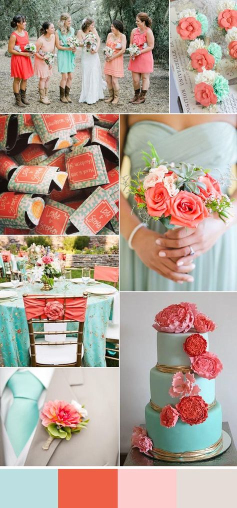 light blue and coral summer wedding ideas Summer Wedding Ideas, Summer Bride, Spring Wedding Colors, Turquoise Wedding, Teal Wedding, Summer Wedding Colors, Coral Wedding, June Wedding, Wedding Color Schemes