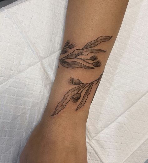 Gum Leaves Tattoo, Gum Leaf Tattoo, Gum Tree Tattoo, Tree Tattoo Back, Leaves Tattoo, Gum Leaves, Wildflower Tattoo, Gum Tree, Vine Tattoos