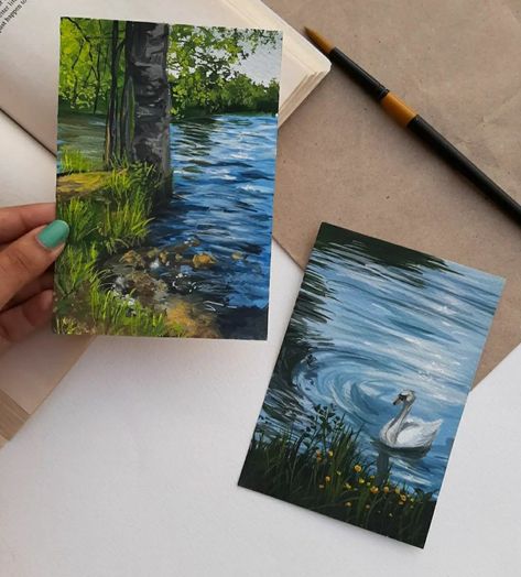 Cottagecore Landscape, Landscape References, Transparent Watercolor, Watercolor Art Paintings, Easy Canvas Painting, Landscape Art Painting, Painting Art Lesson, Easy Watercolor, Mini Canvas Art