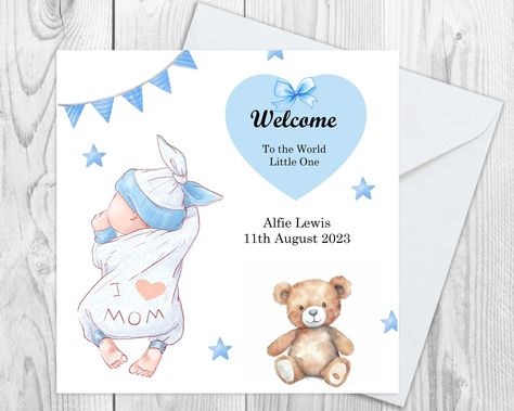 Personalised New Baby Boy Card, Welcome to the world, New Parents Card, New baby Congratulations Card, New baby gift, Grandson by CardsFromHeartsUK on Etsy Baby Congratulations Card, Lisa Johnson, Shower Cards, Congratulations Baby, Embossed Paper, Baby Shower Cards, New Baby Boys, New Baby Cards, New Baby Gift